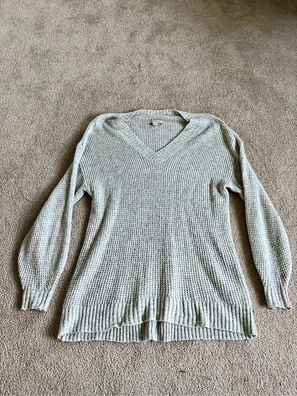 American Eagle AE Big Hug V-Neck Waffle Sweatshirt Gray XS